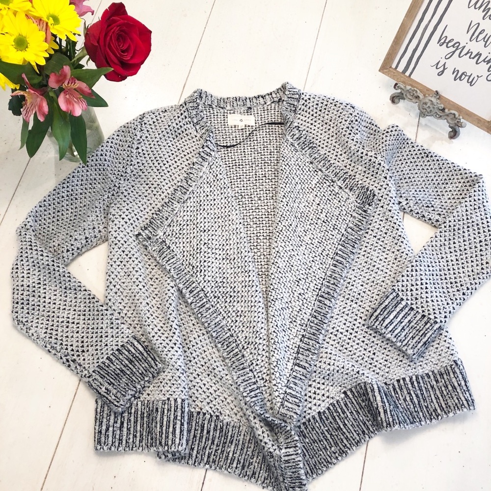 Lou & Grey Marled Black and White Open-Front Cardigan